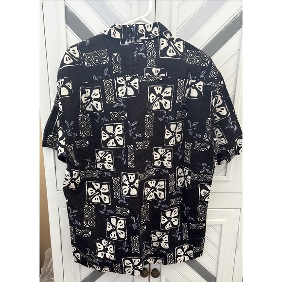 Eddie Bauer Men's M Black White Retro Linen Blend Tropical Hawaiian Short Sleeve - Picture 4 of 13